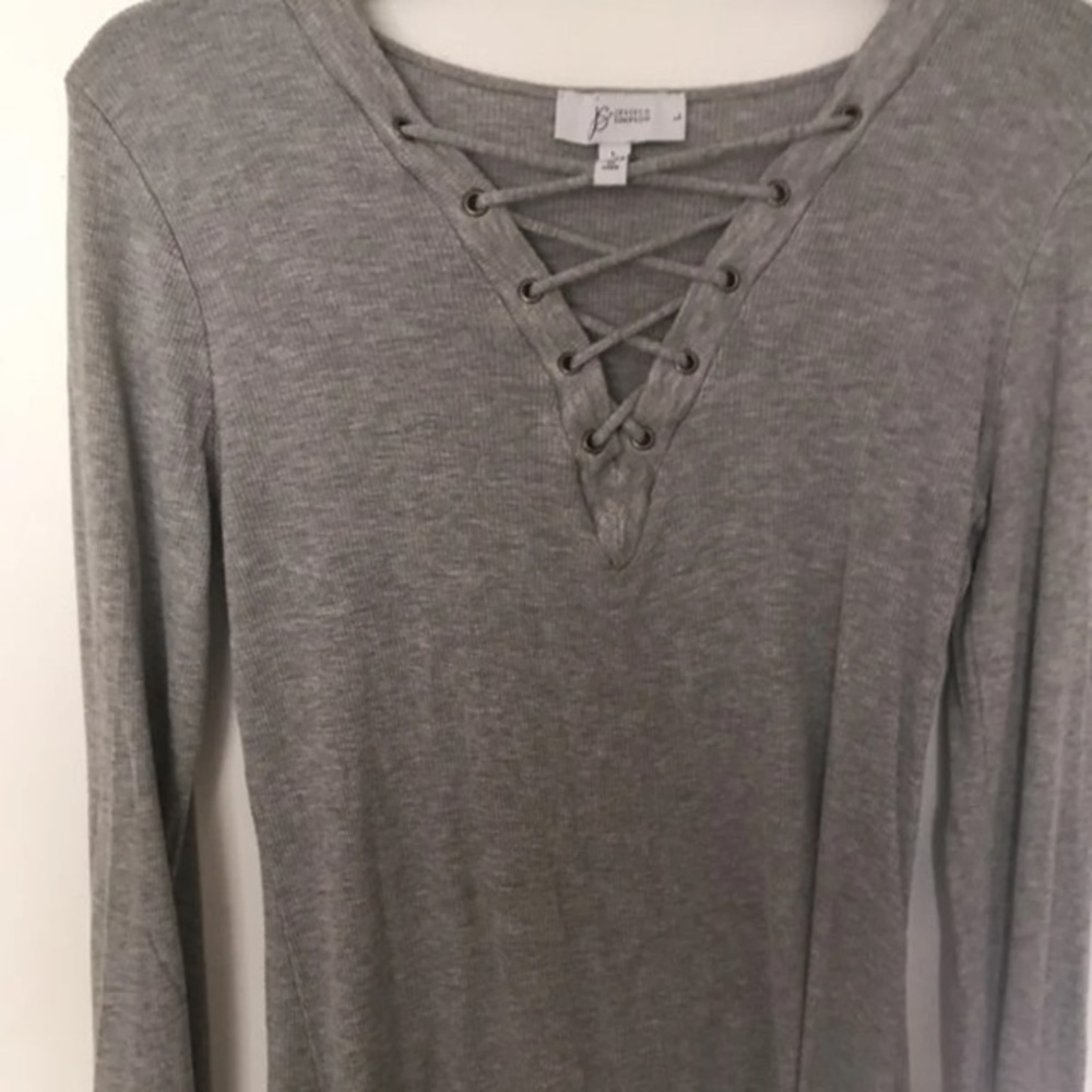 Grey Ribbed Lace Up Top